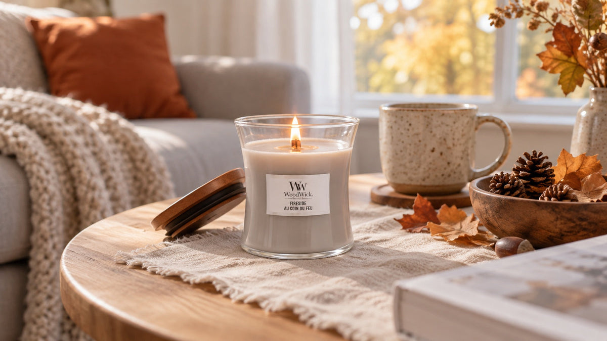 WoodWick Fireside 85 ml na fotografii k článku Vonné svíčky na podzim.
