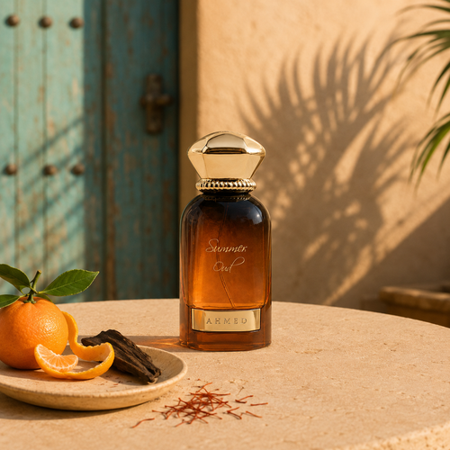 Ahmed Al Maghribi Summer Oud s mandarinkou a oudovým dřevem na slunné terase – MrRizz