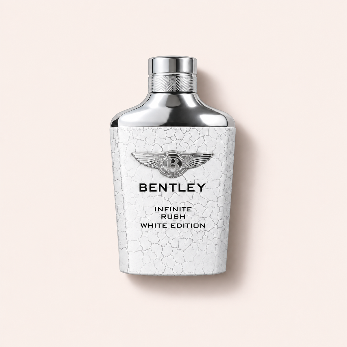 Bílý flakon toaletní vody Bentley Infinite Rush White Edition EDT 100 ml se stříbrným uzávěrem – MrRizz