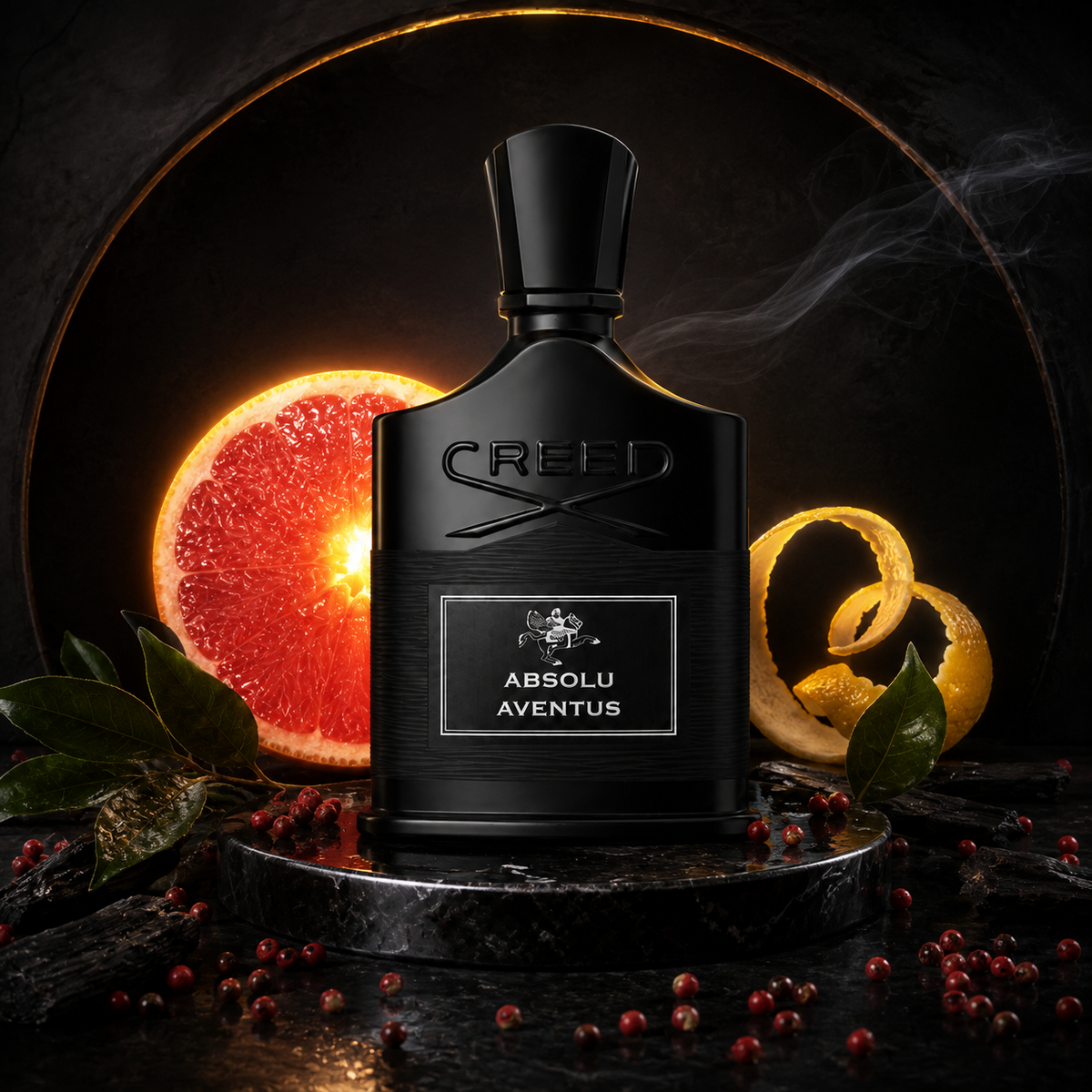 Creed Absolu Aventus v emocionální scéně s citrusovým zatměním, kořením a kouřovým dřevem – MrRizz