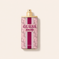 Růžový flakon toaletní vody GUESS Amore Venezia 100 ml se zlatým rozprašovačem bez víčka na světlém pozadí – MrRizz