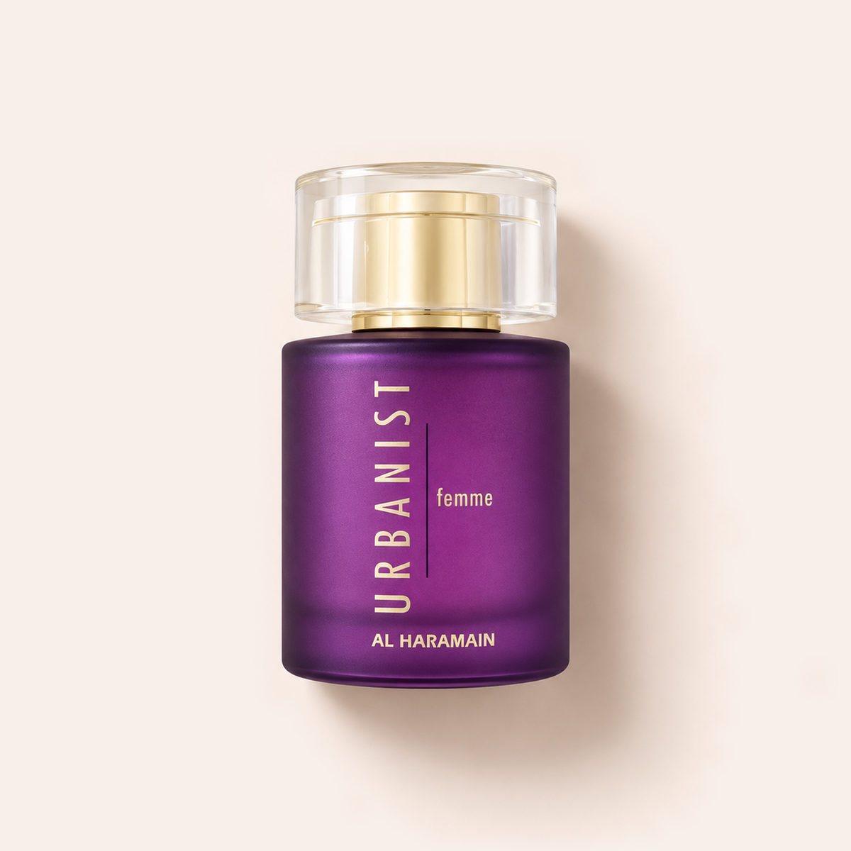 Flakon Al Haramain Urbanist Femme EDP 100 ml na béžovém pozadí – MrRizz