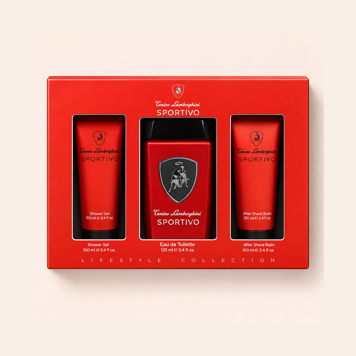 Lamborghini Sportivo dárková sada EDT 125 ml, sprchový gel 100 ml a balzám po holení 100 ml – MrRizz