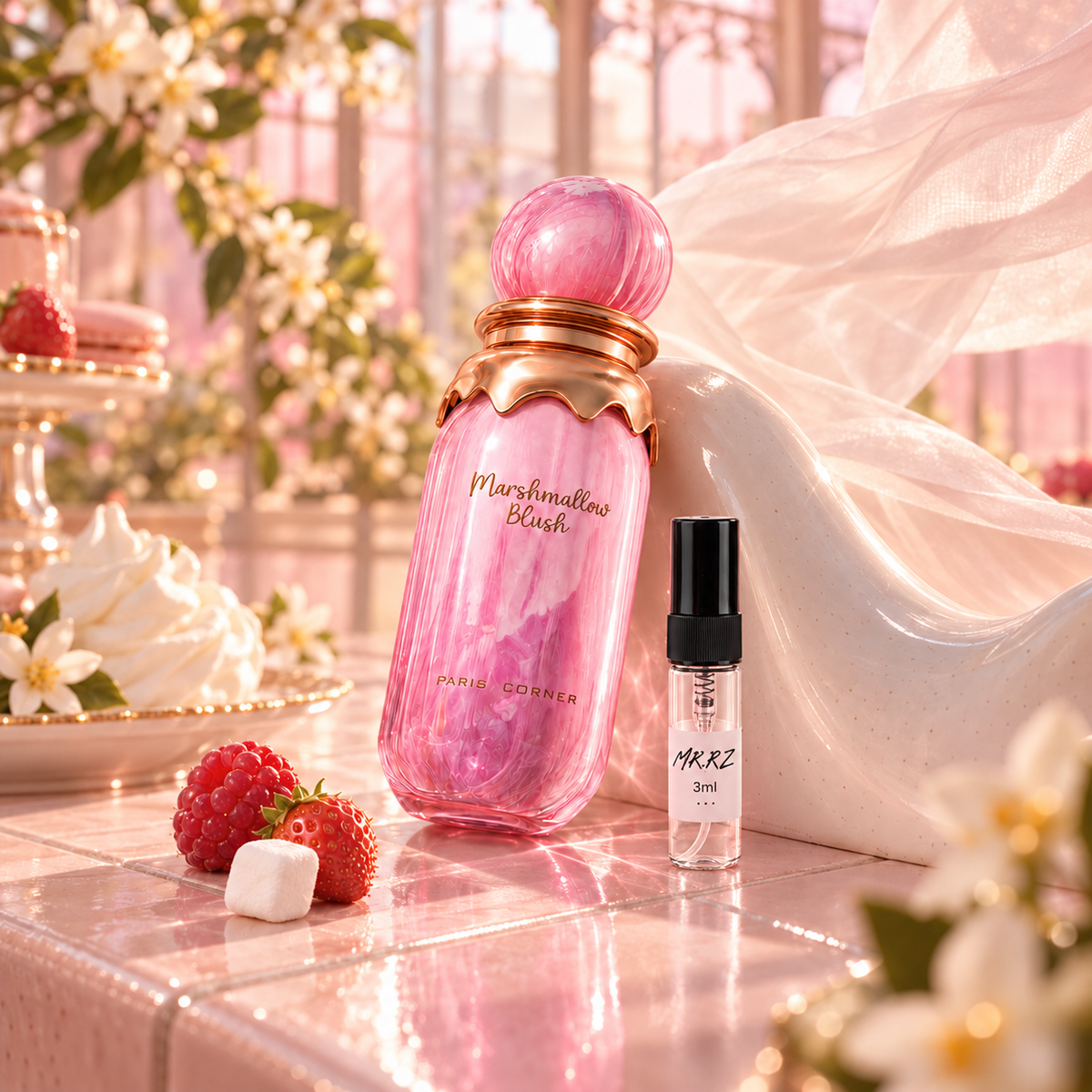 Paris Corner Marshmallow Blush – původní prostředí s lahvičkou vzorku MrRizz