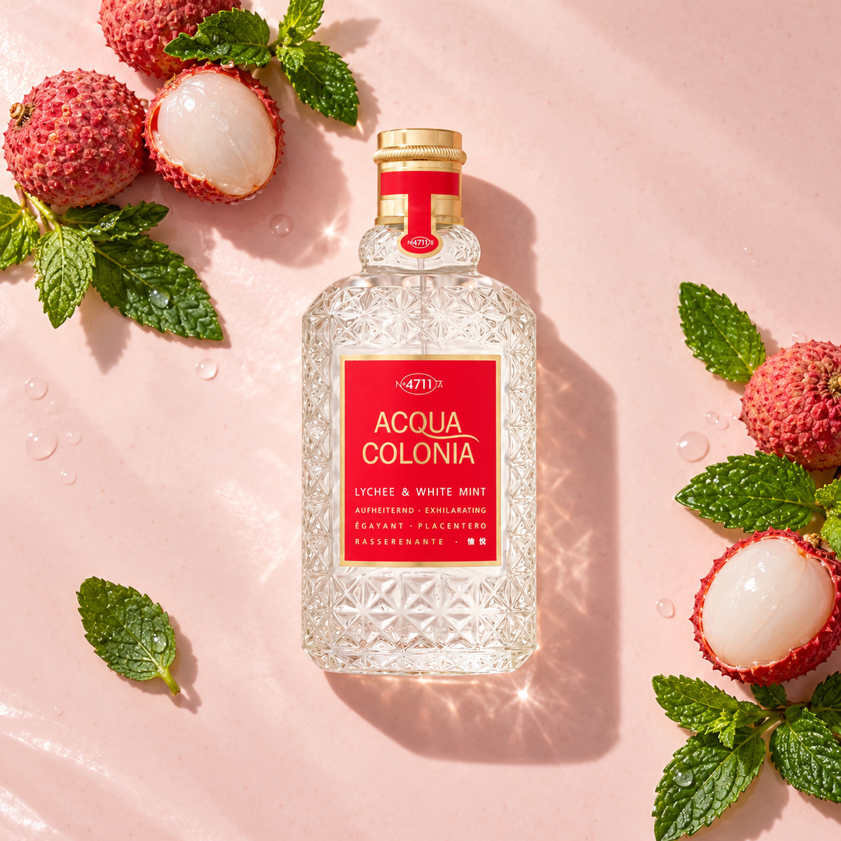 4711 Acqua Colonia Lychee & White Mint Kolínská voda 170 ml – parfém v prostředí, pohled shora s bočním stínem