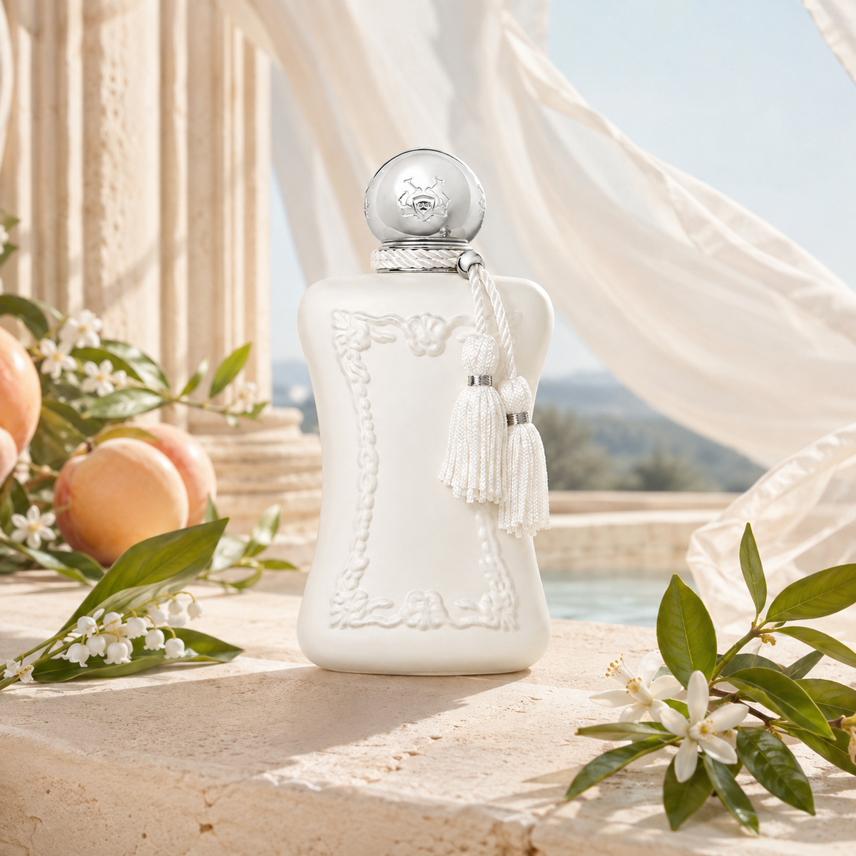 Parfums de Marly Valaya EDP – vzdušné broskvové zátiší s pomerančovým květem a konvalinkou – MrRizz