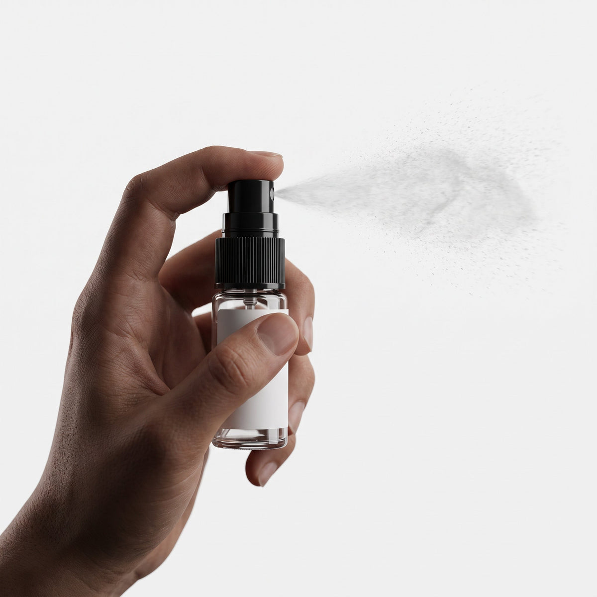 Reálný vzorek parfému MrRizz – aplikace odstřiku ze skleněné lahvičky