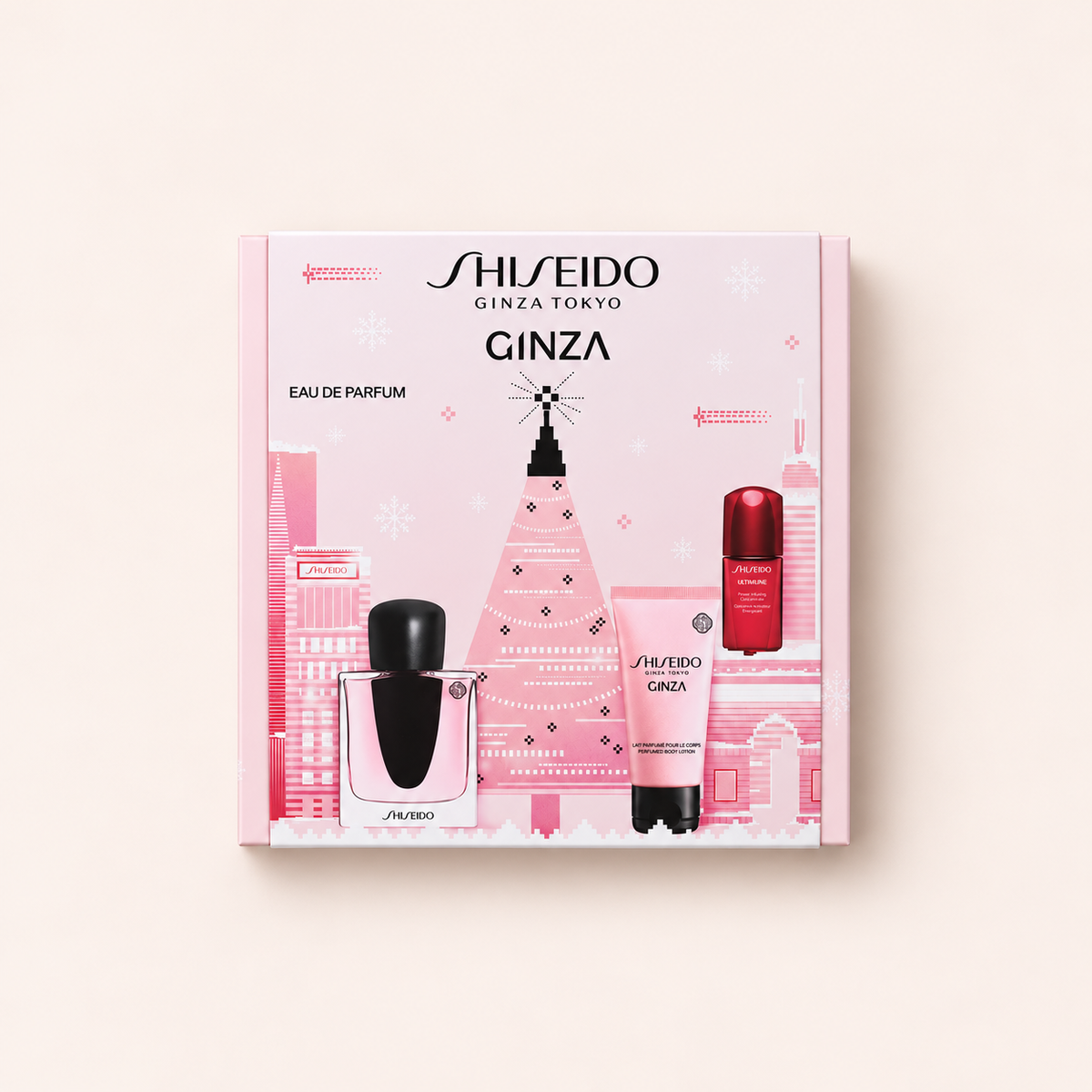 Shiseido Ginza – dárková sada Eau de Parfum 50 ml, tělové mléko 50 ml a sérum Ultimune 10 ml