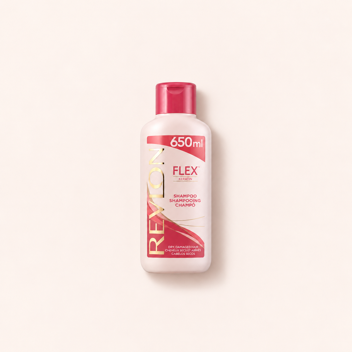 Revlon FLEX Keratin šampon pro suché a poškozené vlasy650ml – produktové balení na světlém pozadí – MrRizz
