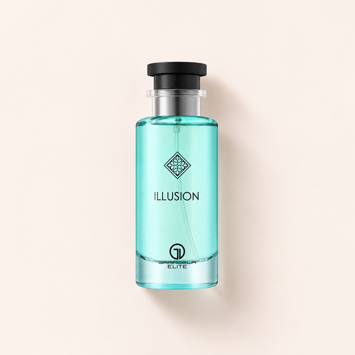 Flakon Grandeur Illusion EDP 100 ml na béžovém pozadí – MrRizz