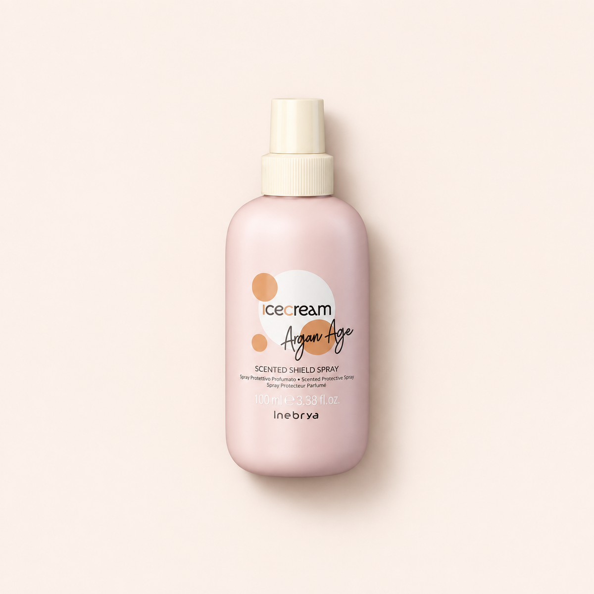 Ochranný sprej na vlasy Inebrya Ice Cream Argan Age Scented Shield Spray 100 ml na béžovém pozadí – MrRizz